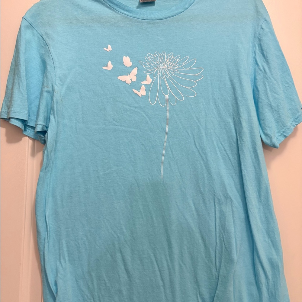 Light Blue Short Sleeve Tee with Floral Design